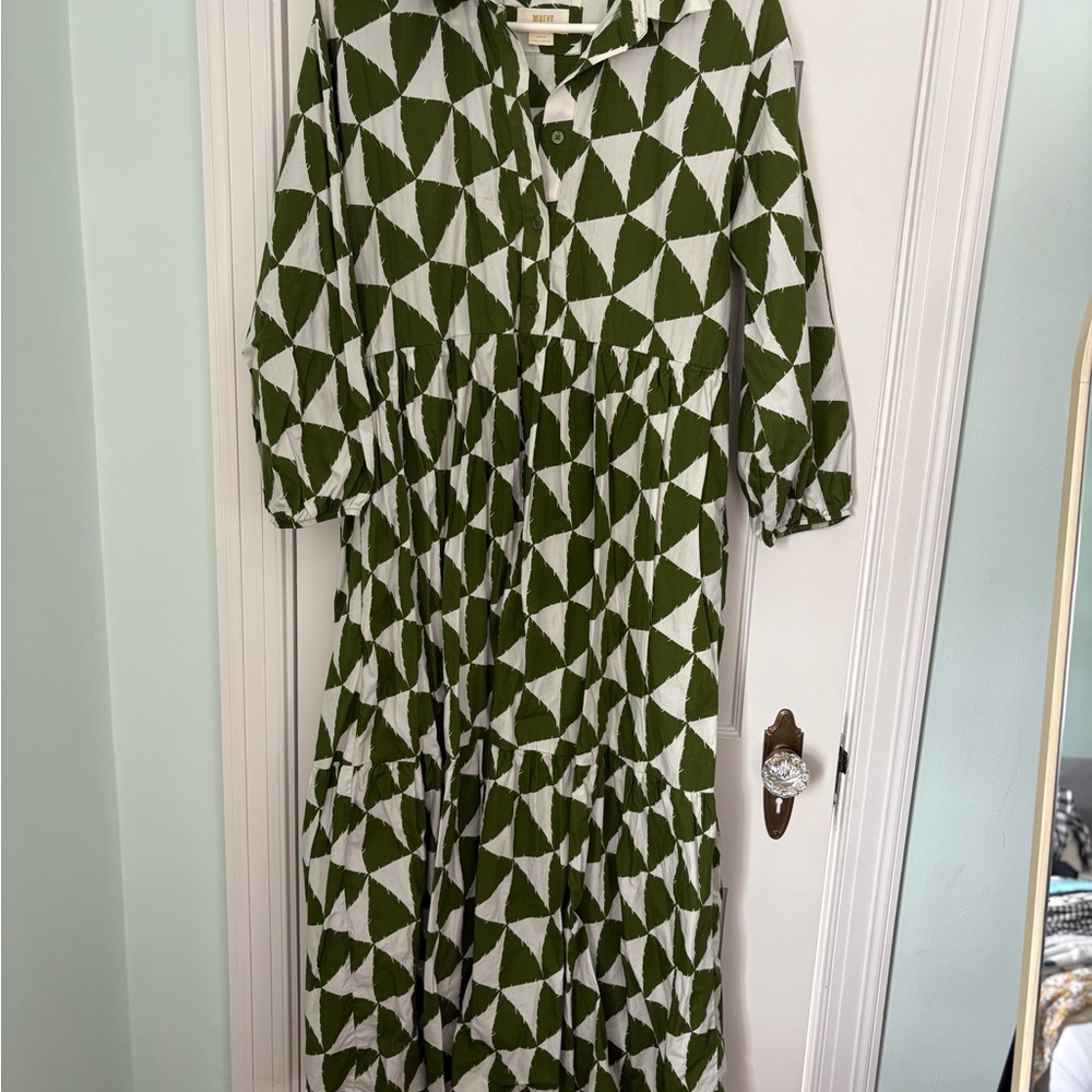 Anthropologie Maeve Olive and White Patterned Dress